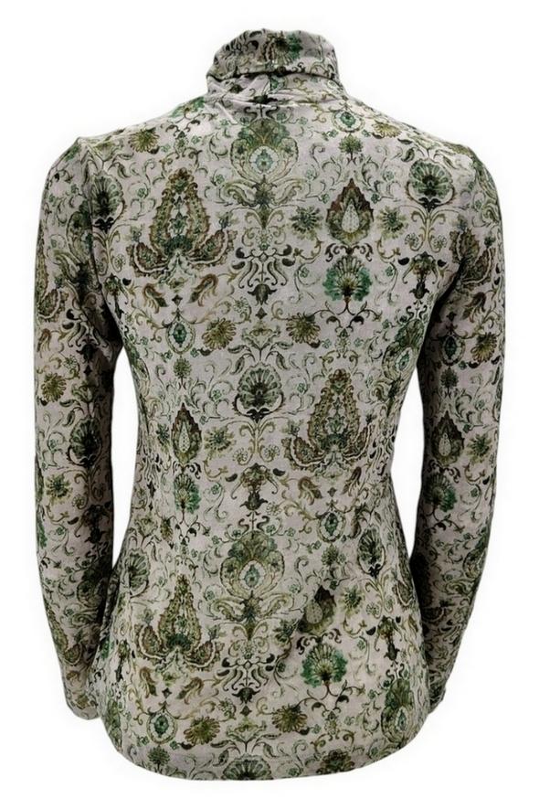 T-shirt donna modello lupetto in  jersey fantasia cachemire beige e verde 