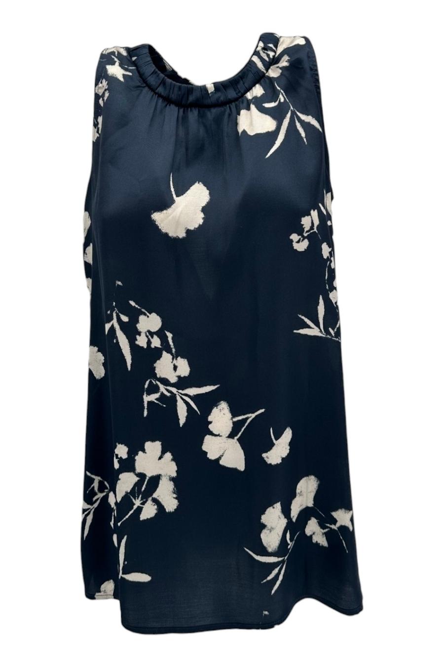 top donna all'americana fantasia fiori blu e avorio 