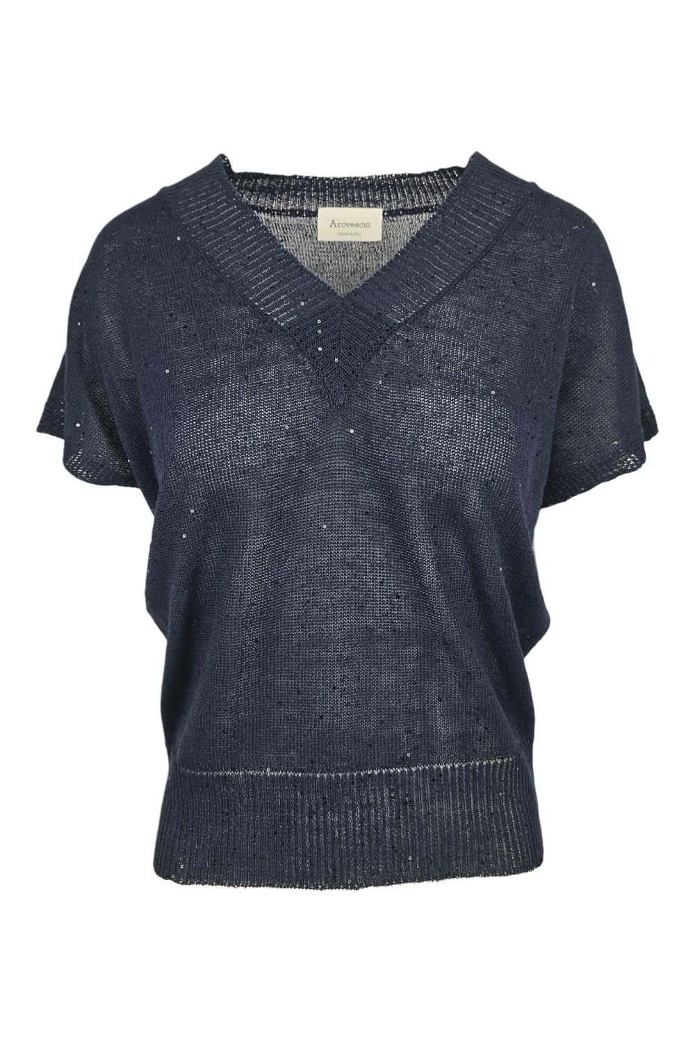 gilet donna scollo a v paillettes blu 