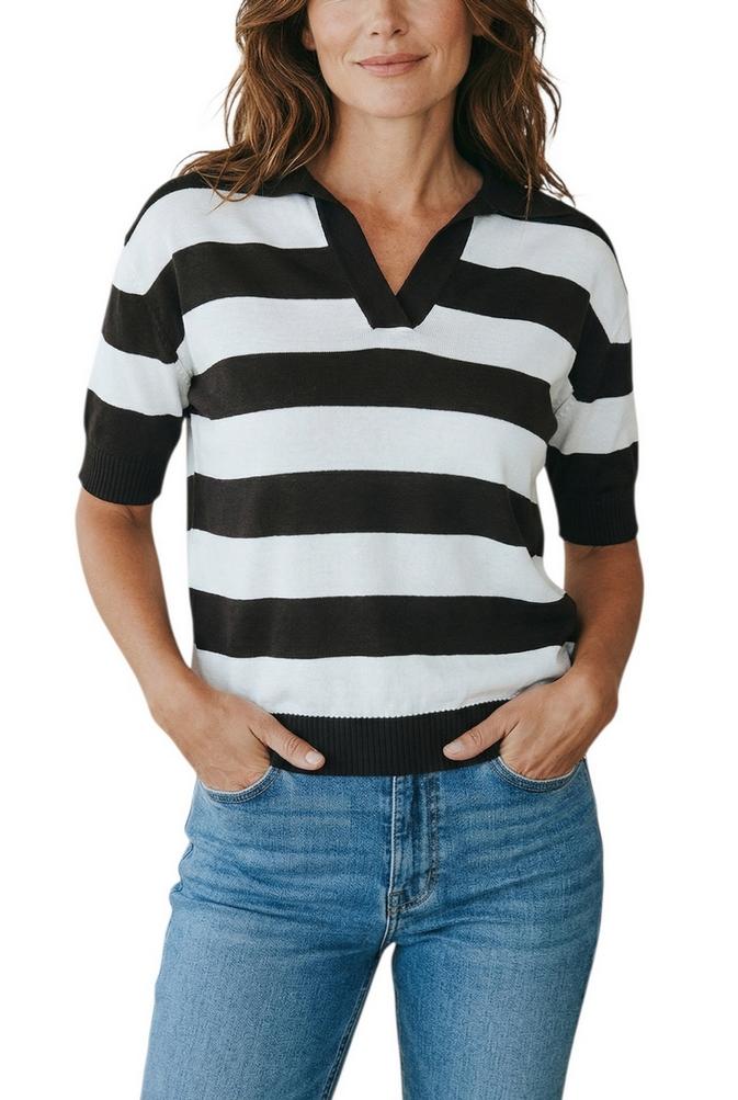 polo donna a righe marrone e bianco 