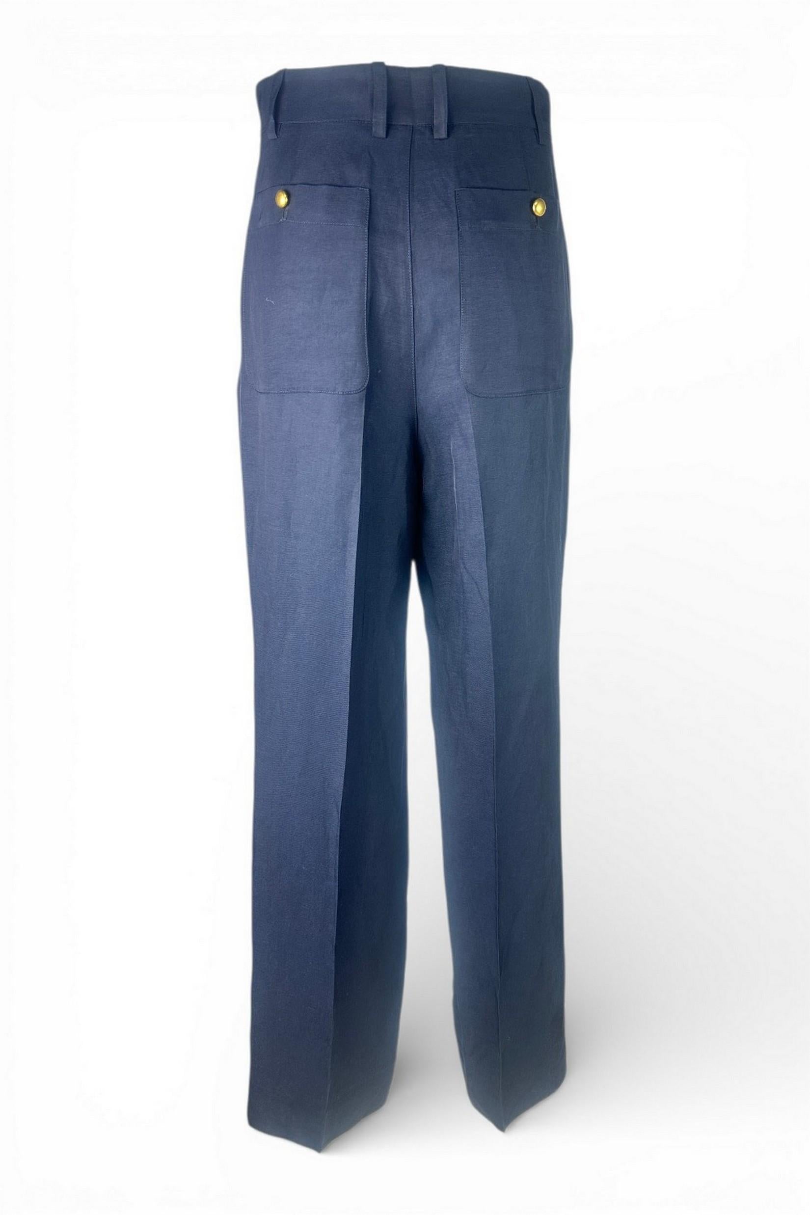 pantalone donna in lino e viscosa blu 