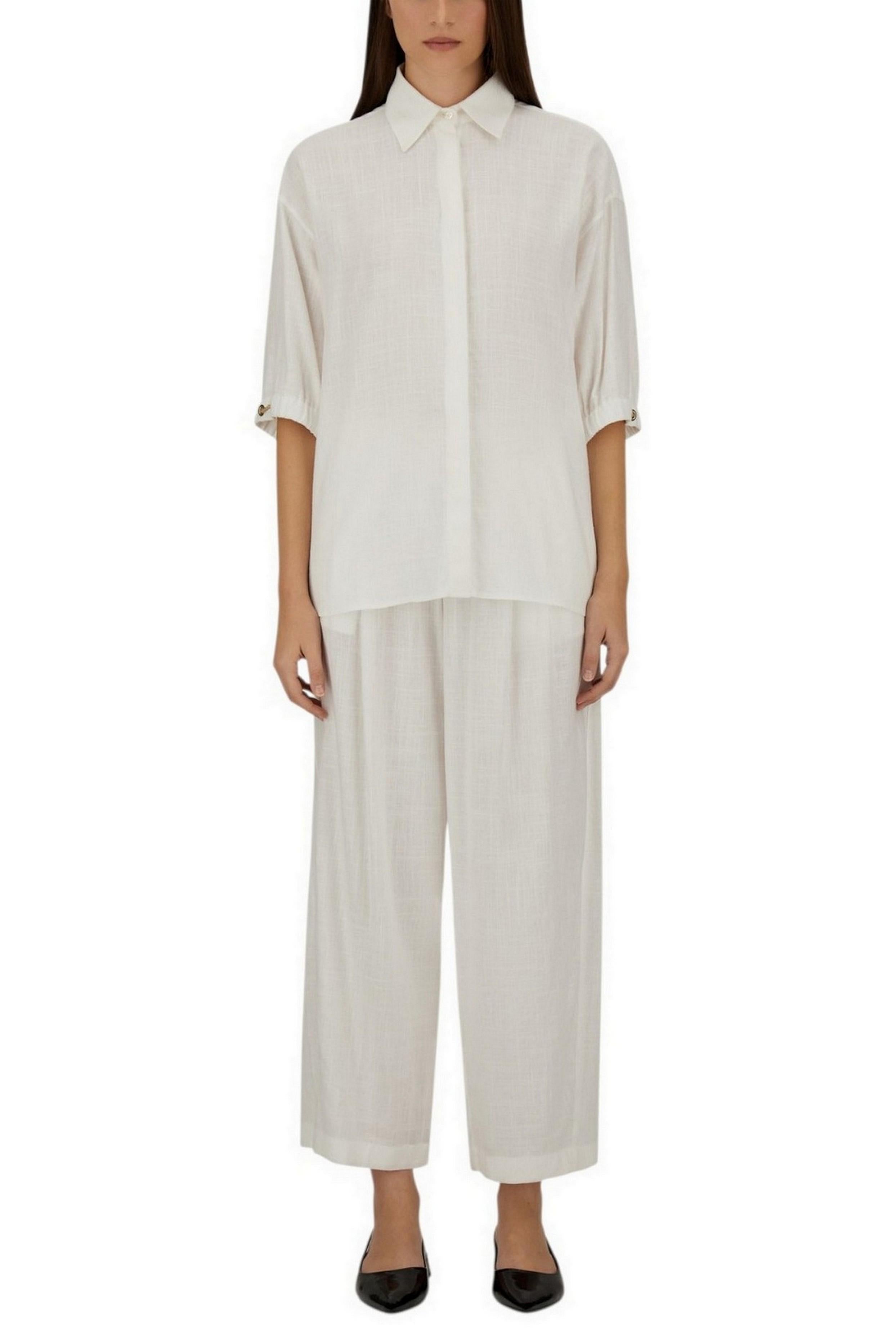 pantalone donna in lino e viscosa bianco e oro 