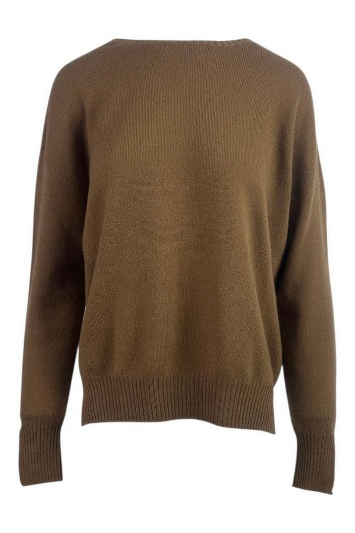 maglia donna girocollo in cachemire caramello 