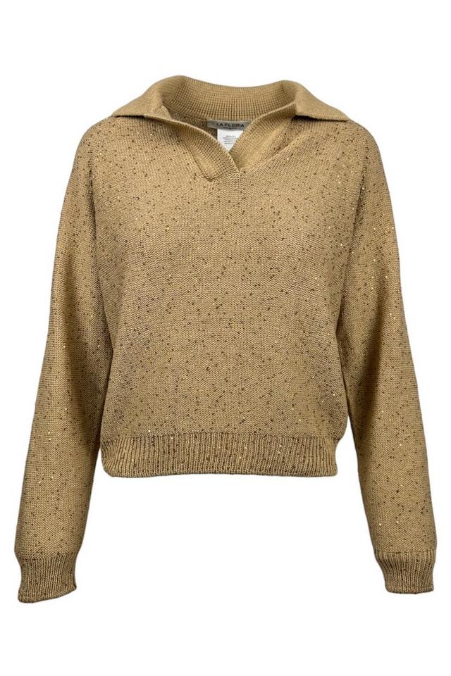 polo donna con paillettes cannella 