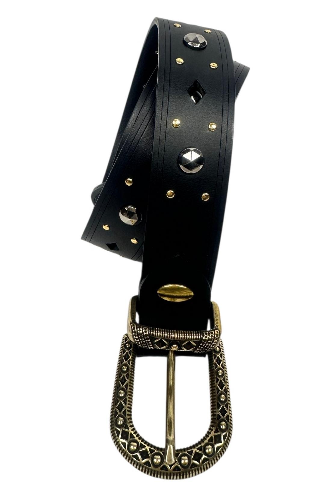 cintura donna nera con strass 
