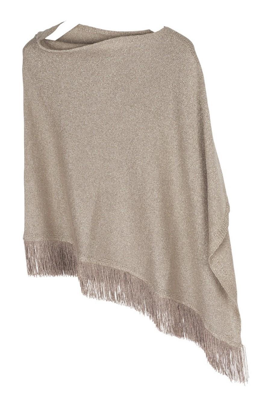 poncho donna con frange sabbia 