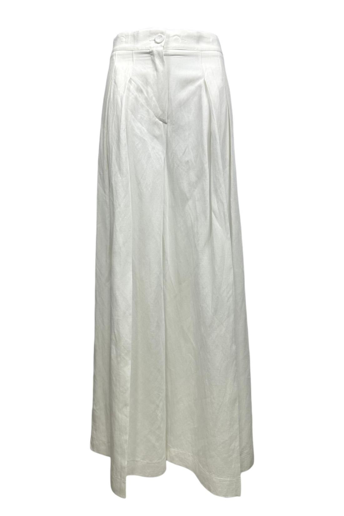 pantalone donna in lino largo bianco 
