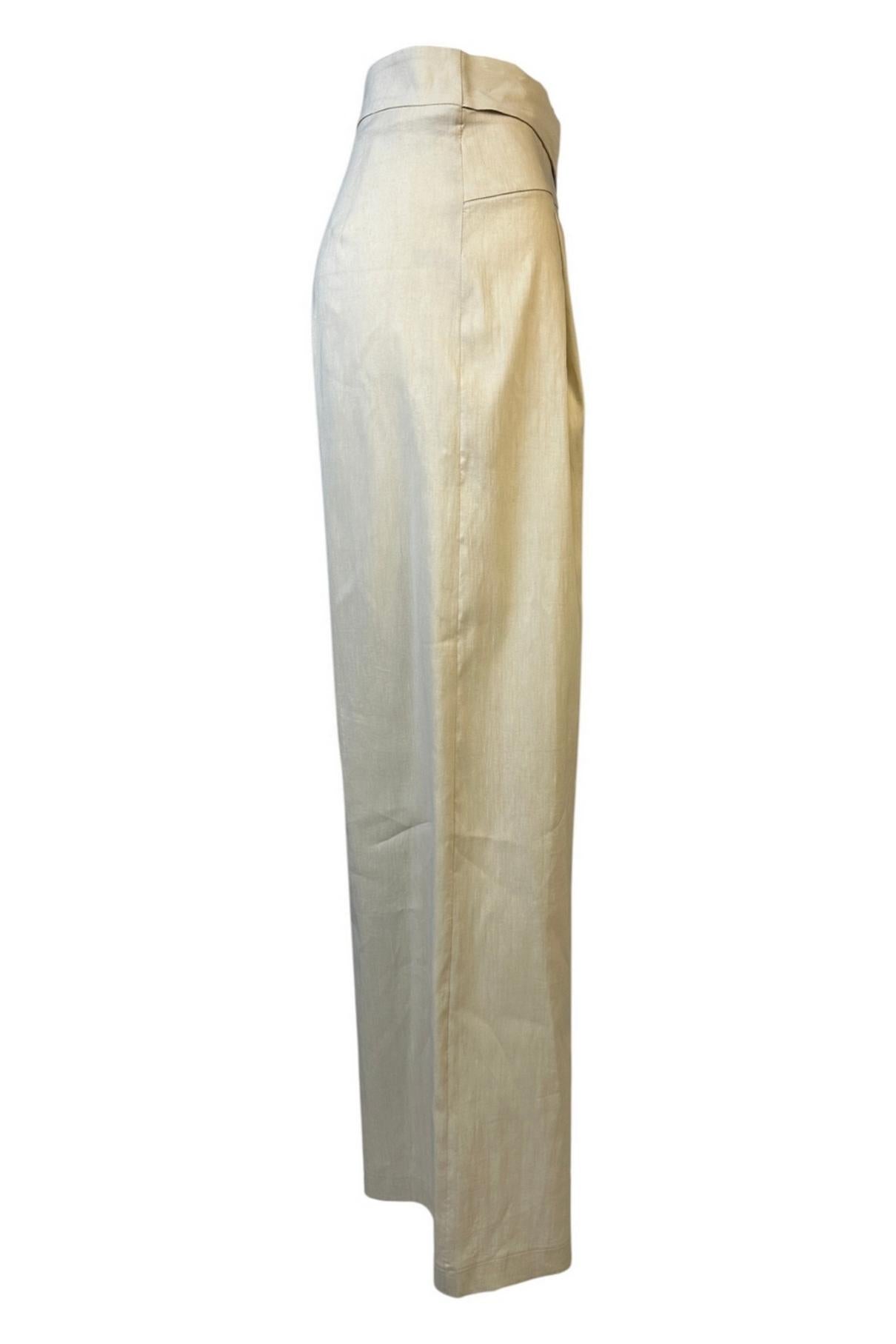 Pantalone donna a palazzo sabbia in lino stretch 