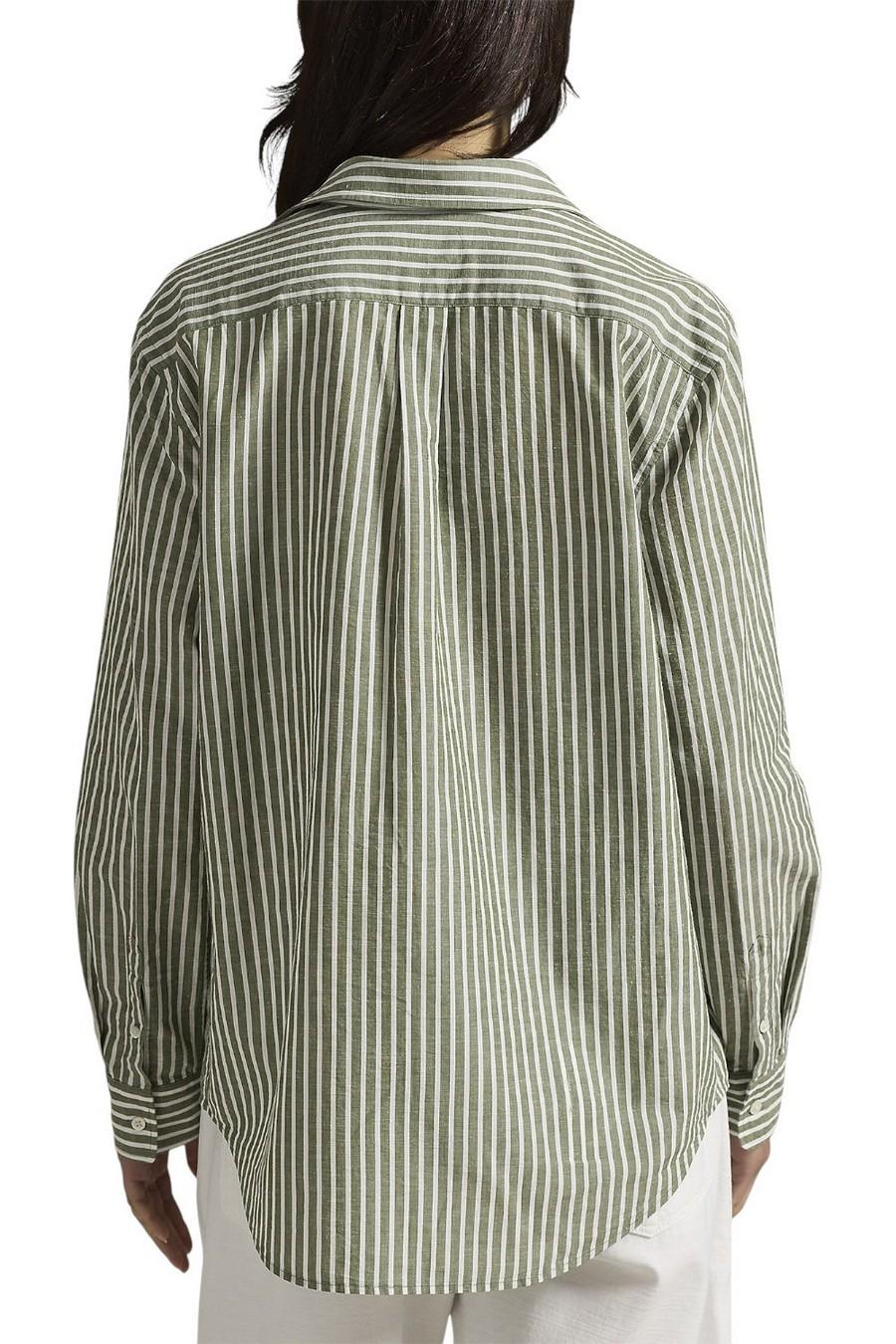 camicia donna in lino e cotone over a righe militare e bianco 