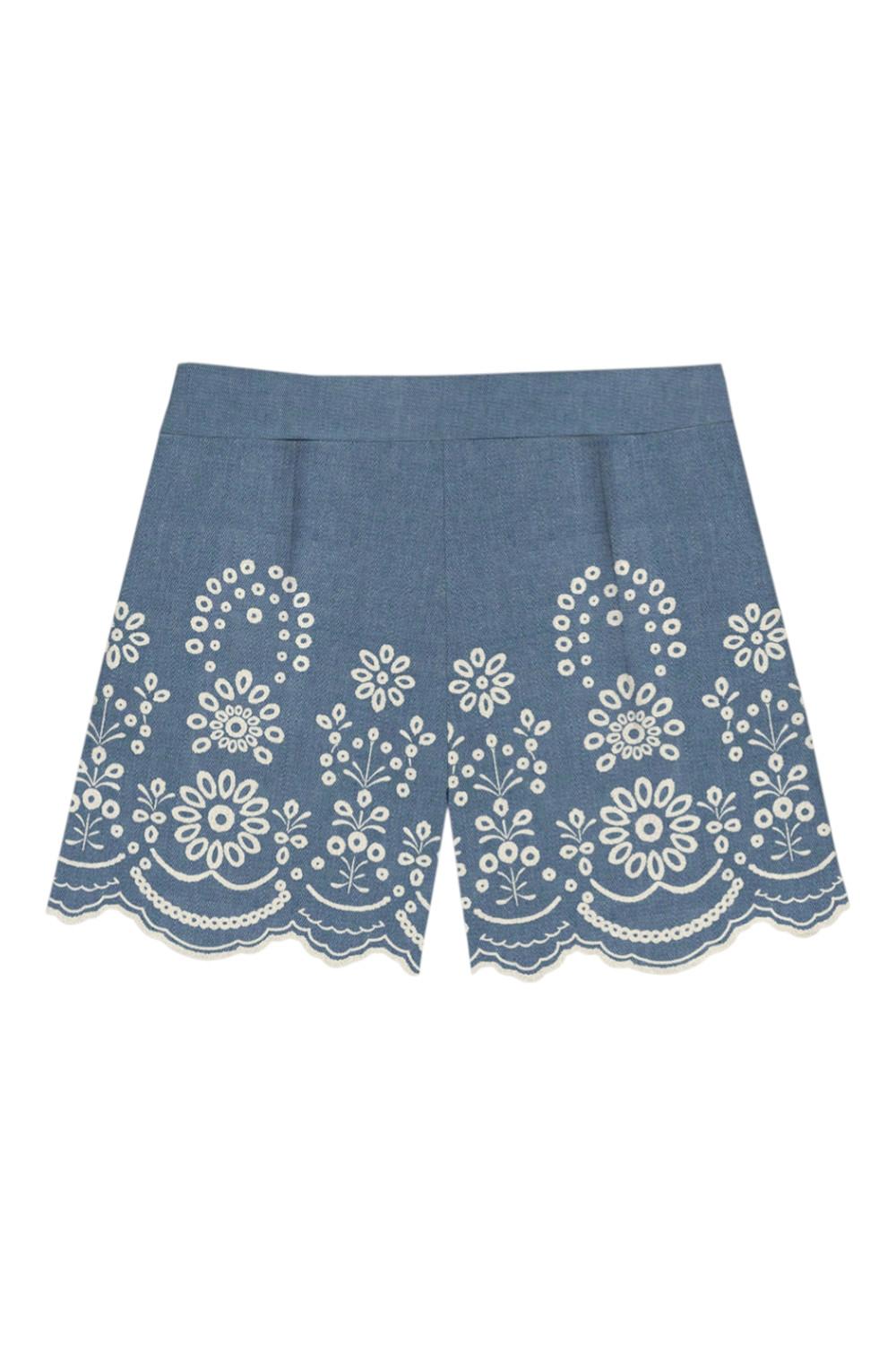 shorts donna in chambray ricamato denim 