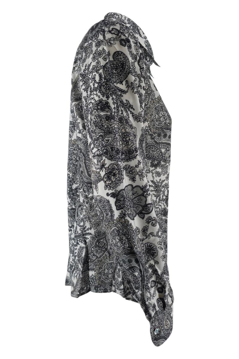 camicia donna fantasia cachemire grigio e bianco 