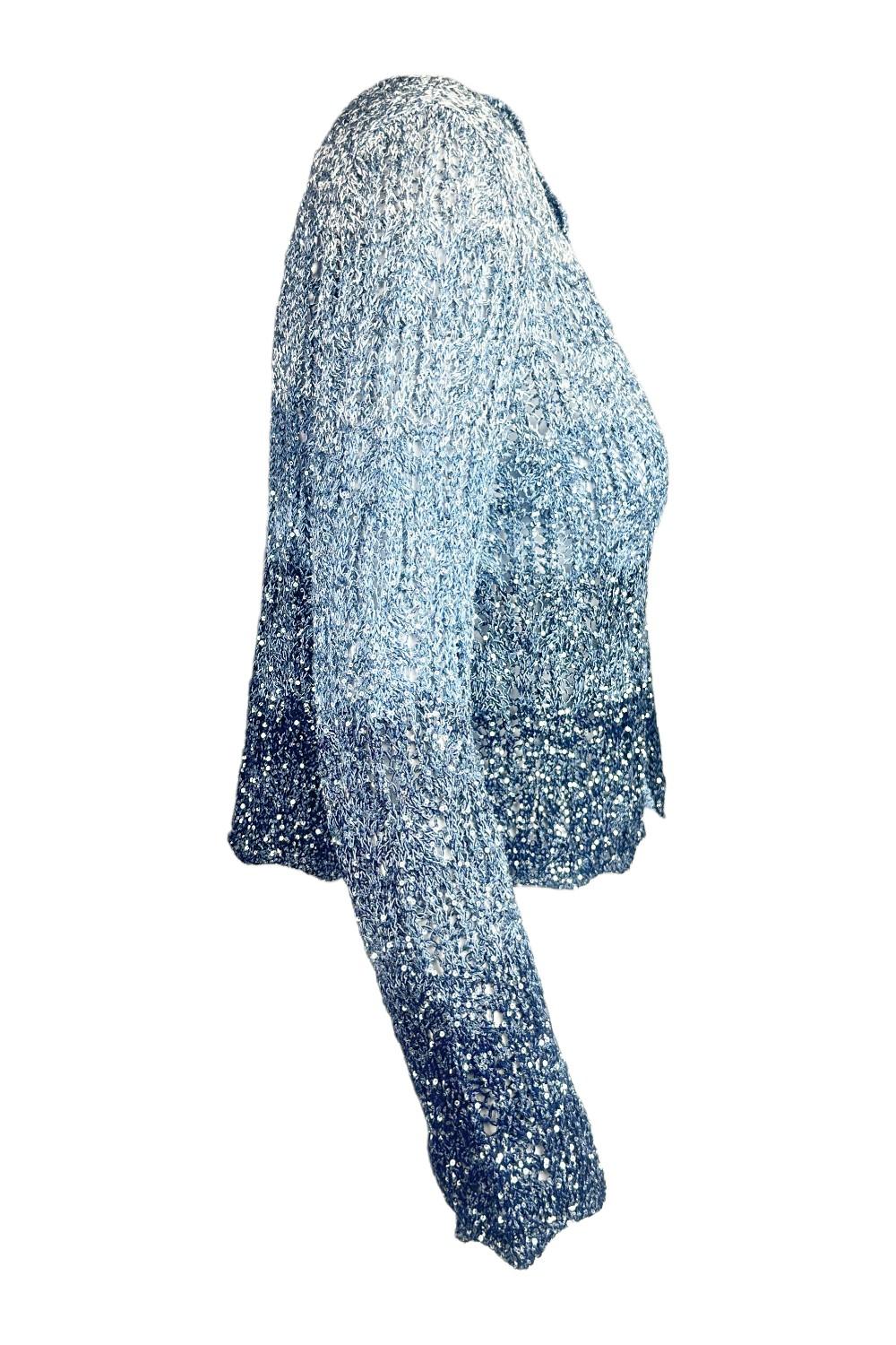 cardigan donna con paillettes sfumate blu 