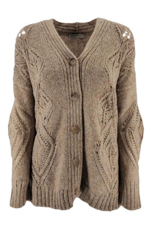 cardigan donna con trafori nocciola 