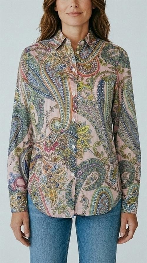 camicia donna fantasia cachemire rosa 