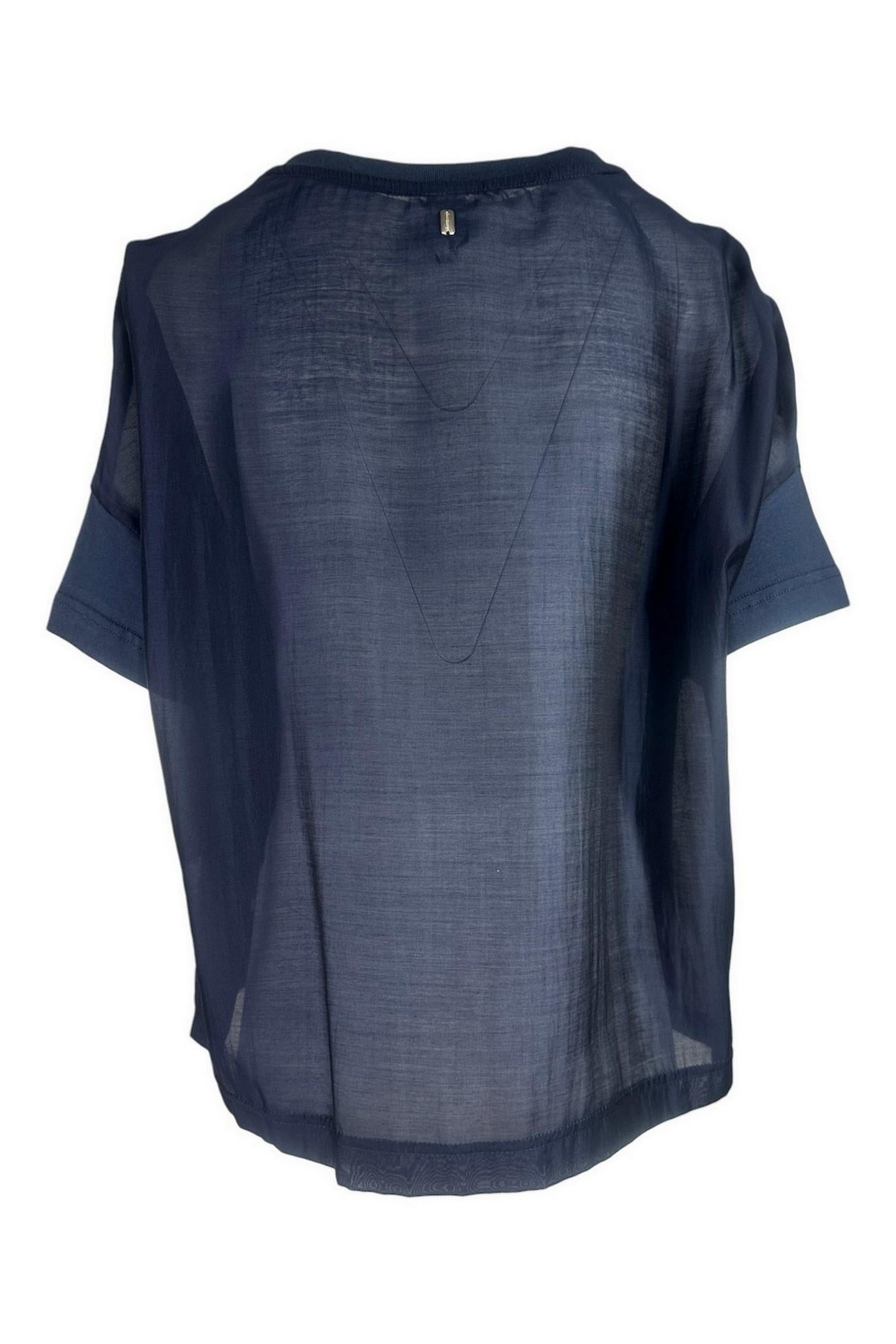 t-shirt donna scollo a v dietro mussola blu 