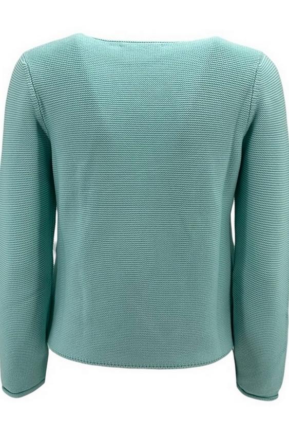 Maglia donna scollo a v turchese lavorazione grana di riso 