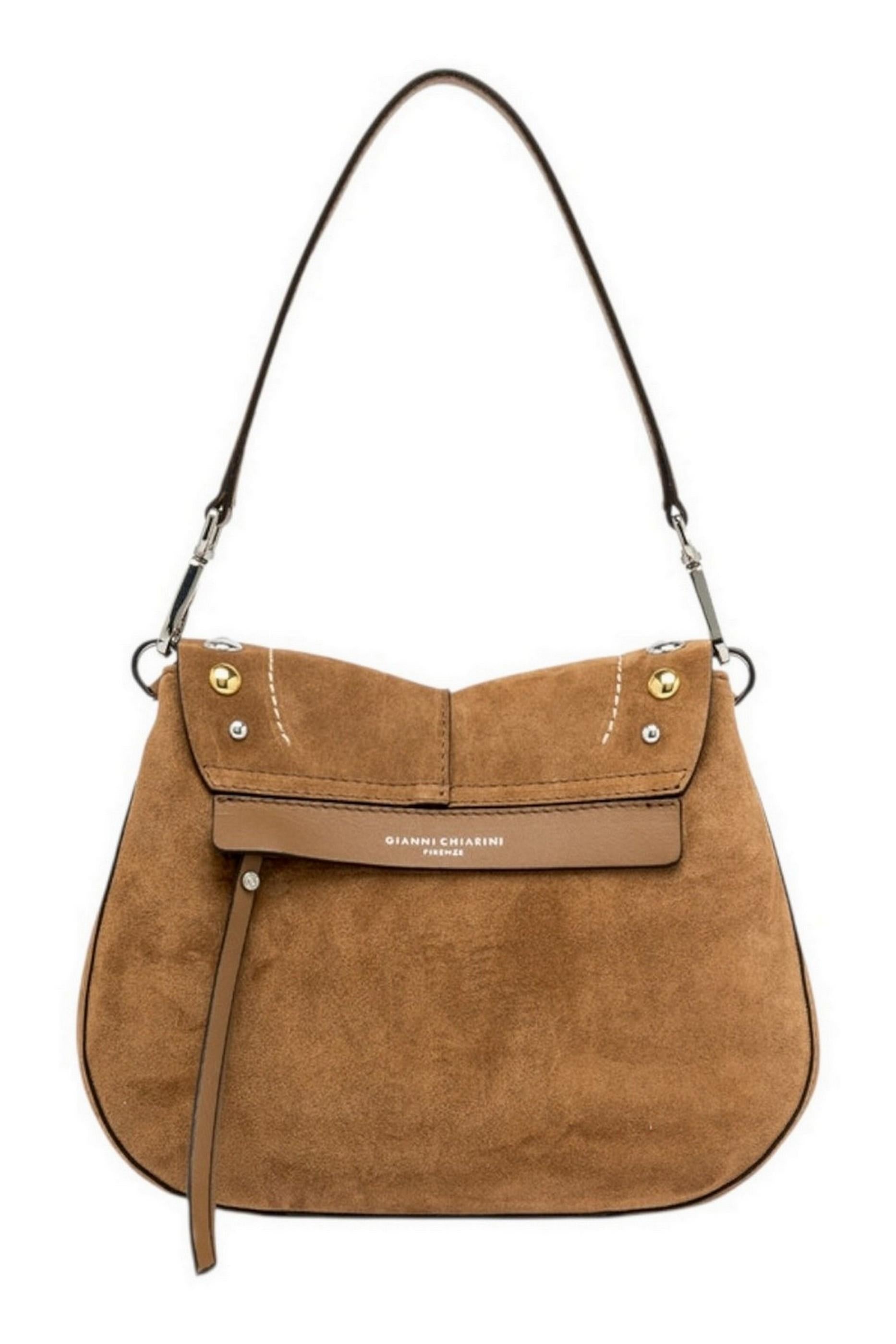borsa donna helena round in camoscio borchiato cuoio 