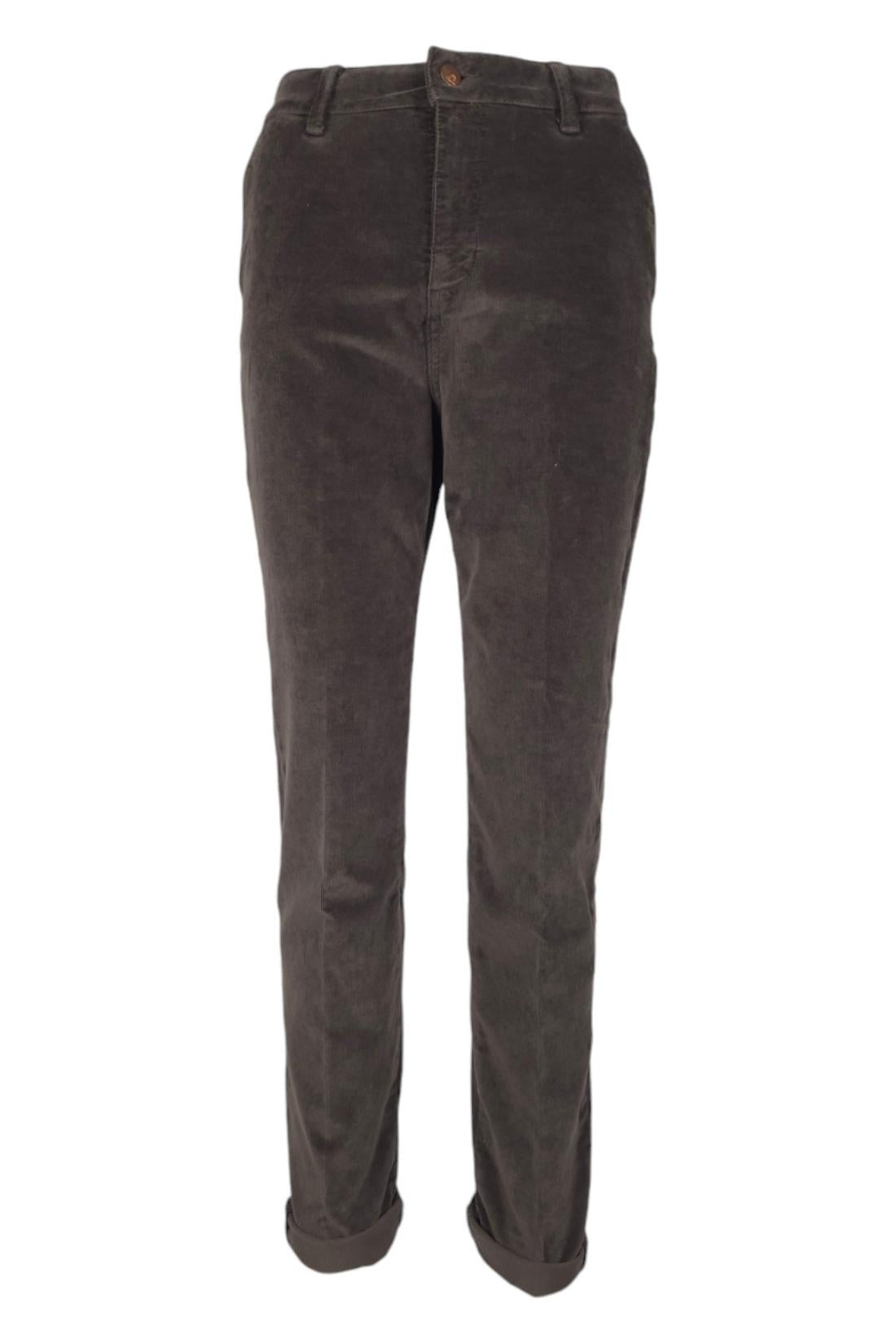 pantalone donna tasca america in velluto marrone 
