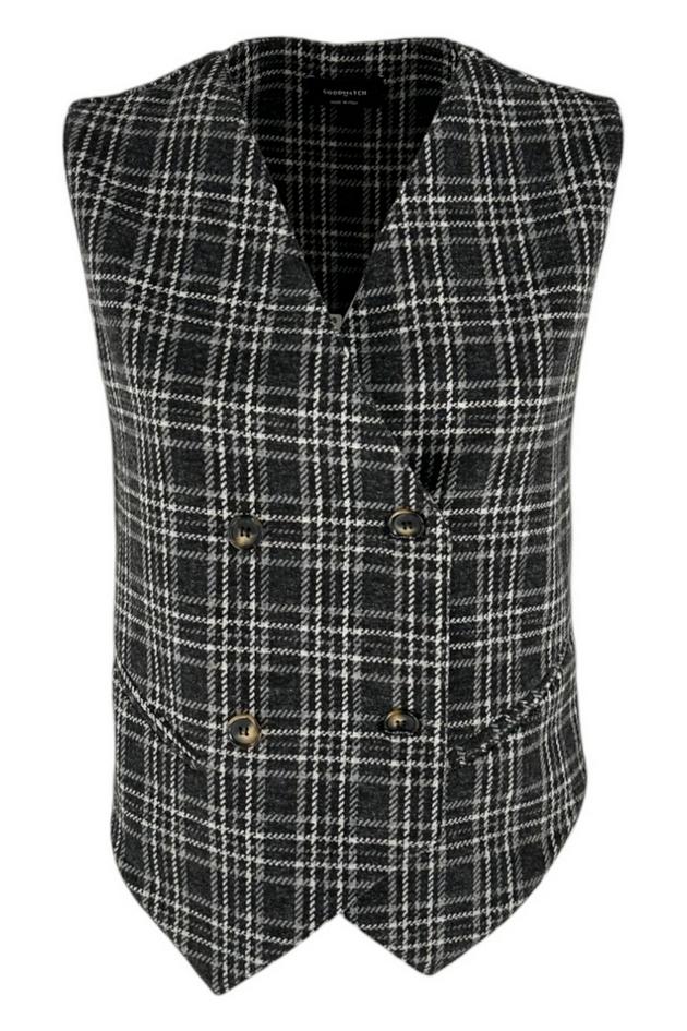 Gilet donna doppiopetto fantasia galles bianco e nero 