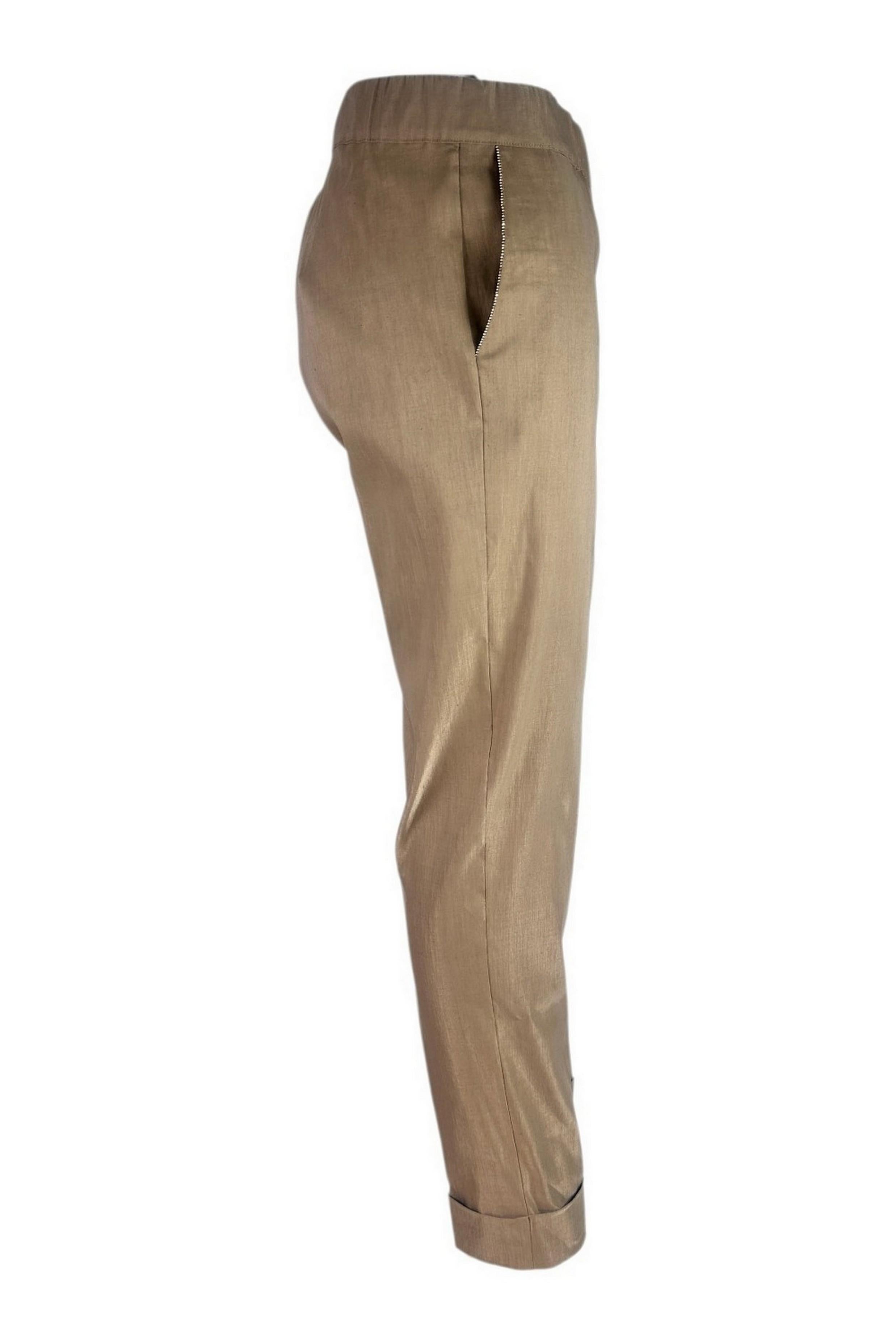 pantalone donna in lino castagna 