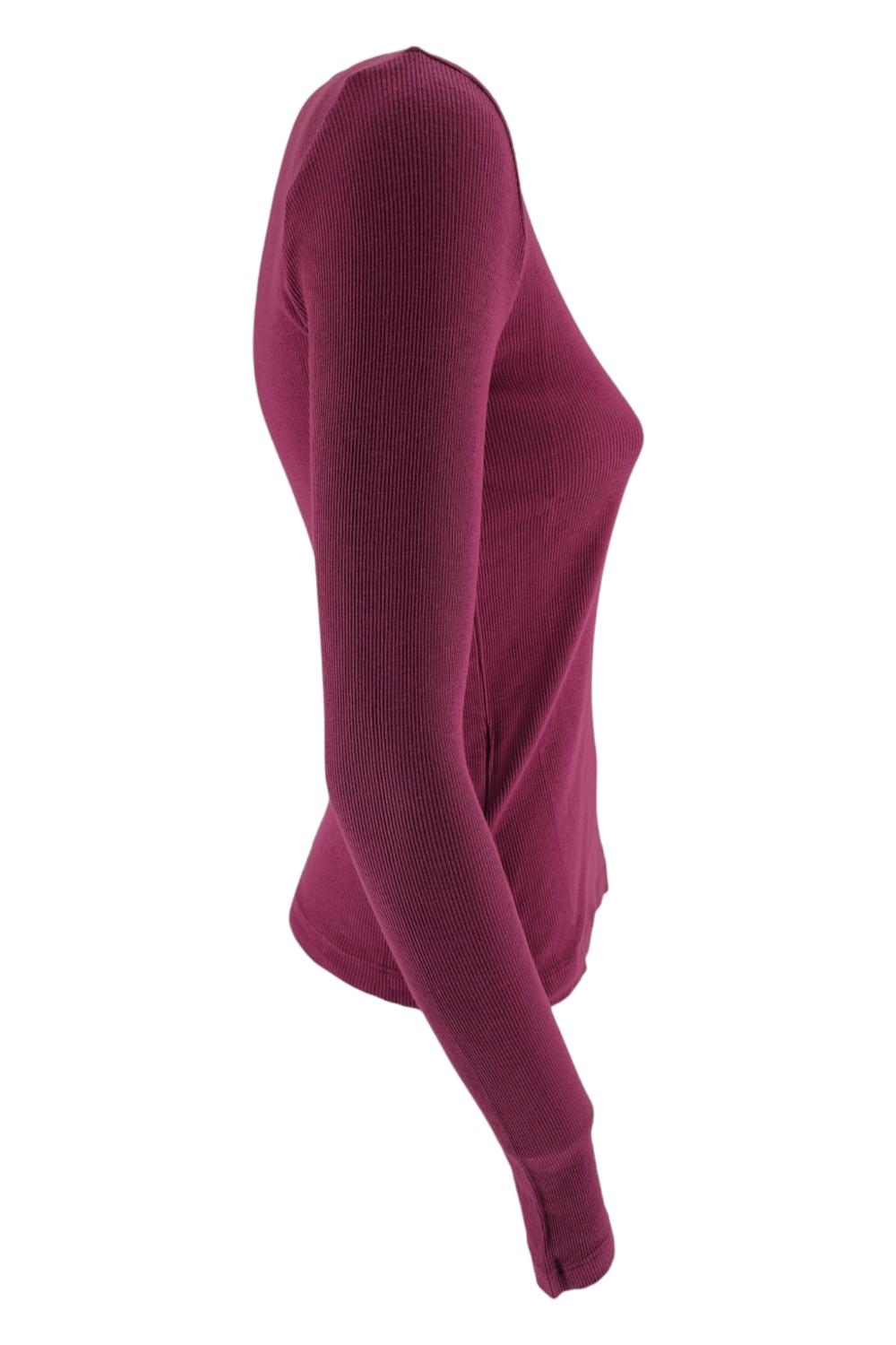 t-shirt donna a costine bordeaux 