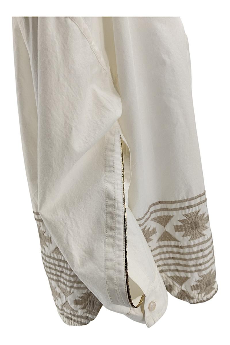Camicia donna avorio over coreana con ricami e paillettes 