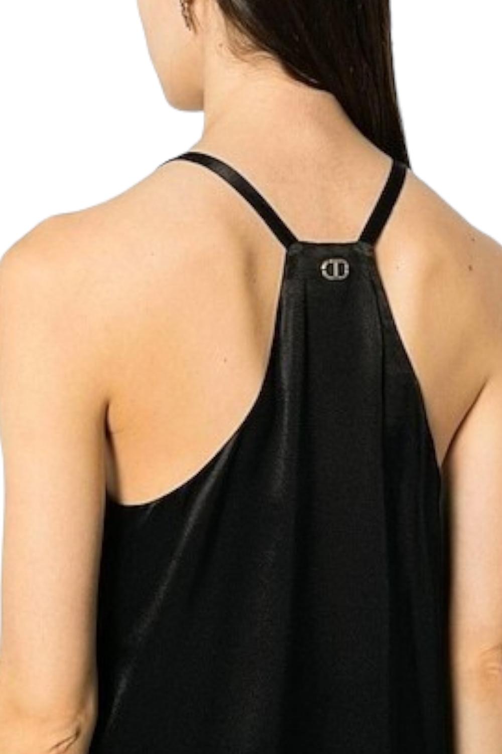top donna senza maniche in raso nero 
