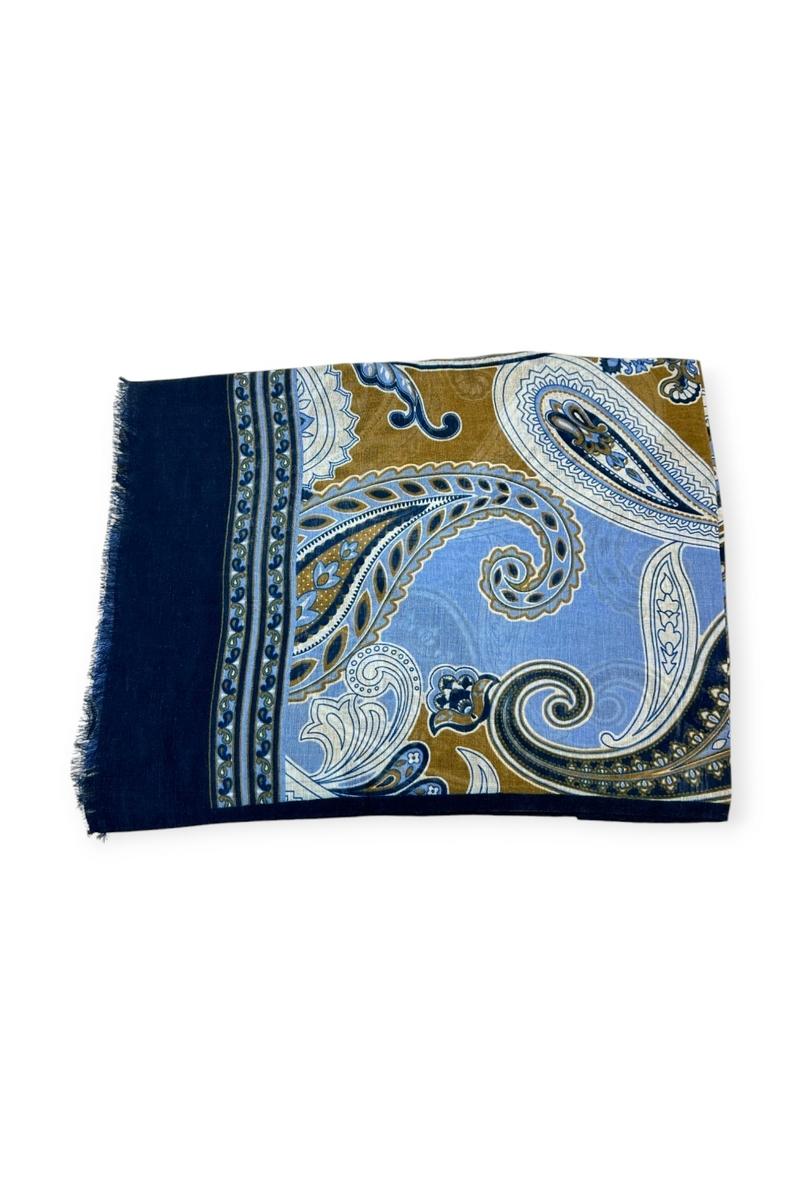 sciarpa donna fantasia paisley blu e beige 