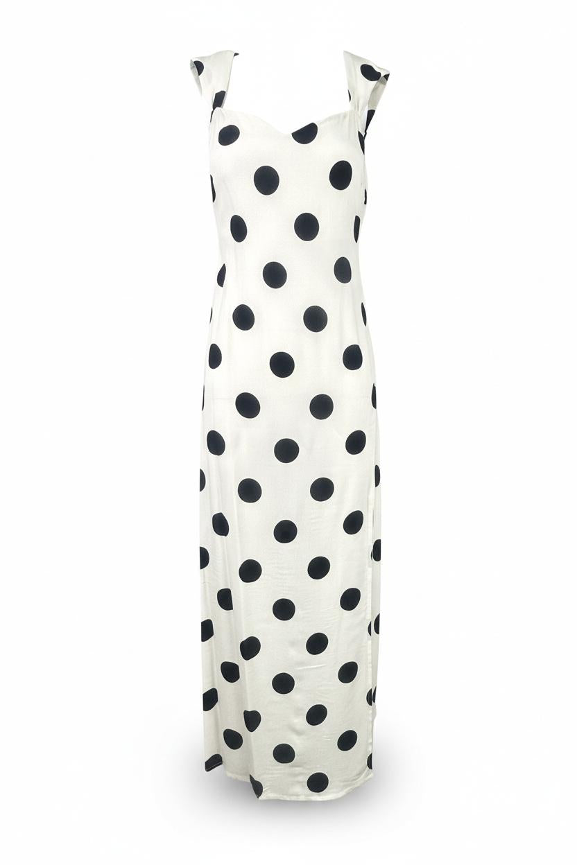abito donna midi a pois grandi bianco e nero 