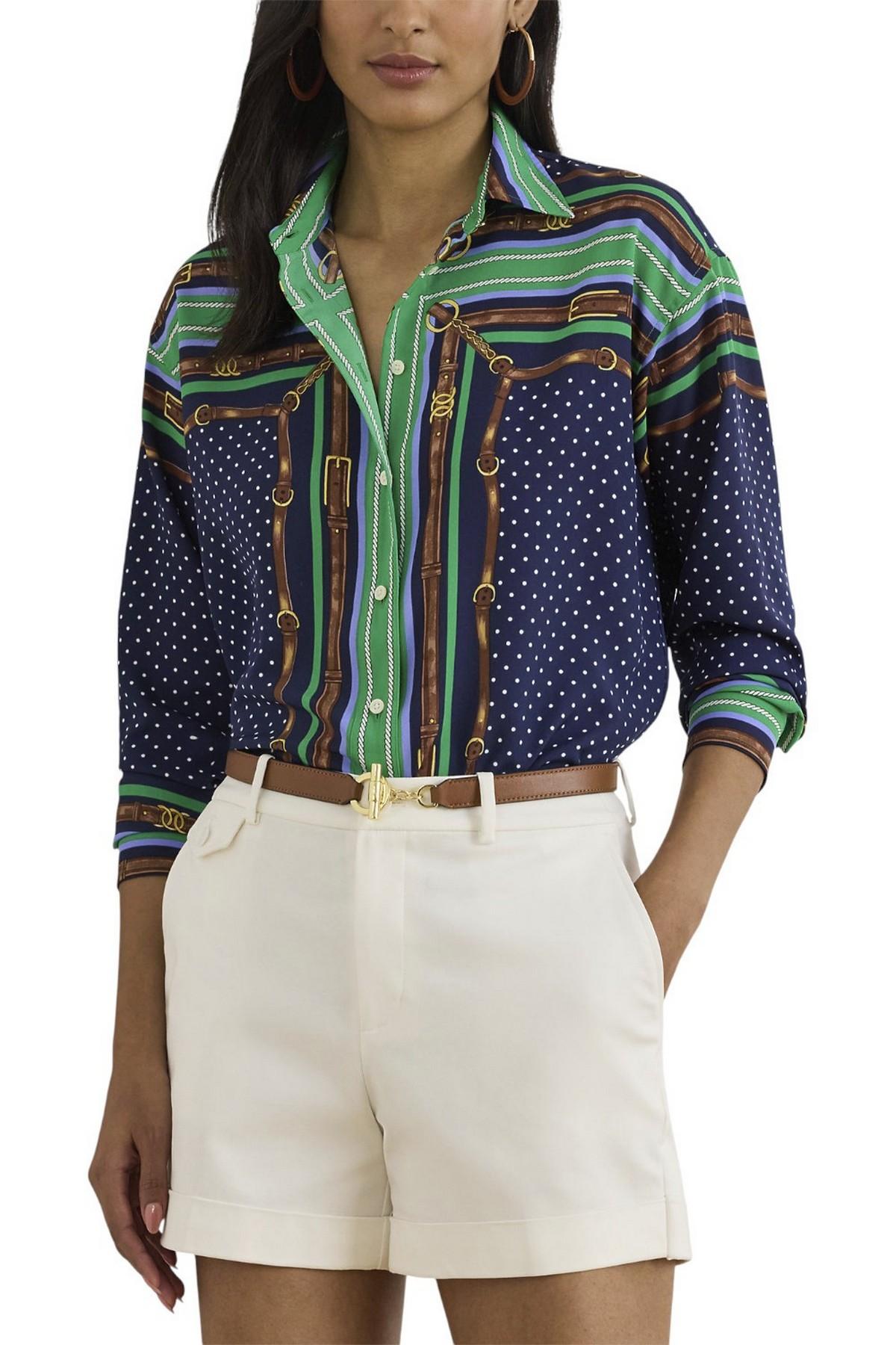 camicia donna fantasia foulard blu e verde 