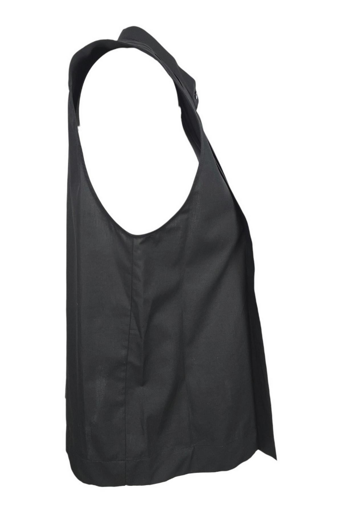 camicia donna senza maniche pieghe nero 