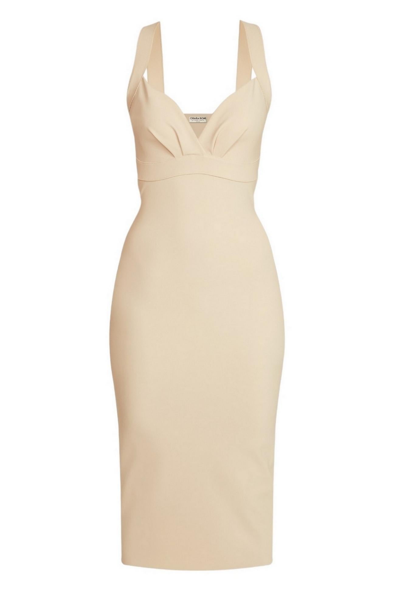 Abito donna in jersey modello tubino midi beige 