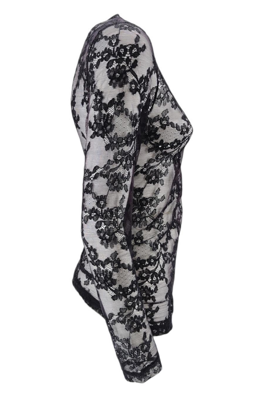 T-shirt donna in pizzo stretch nero 