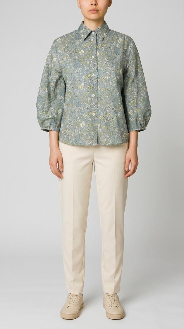 camicia donna corta fantasia liberty azzurro 