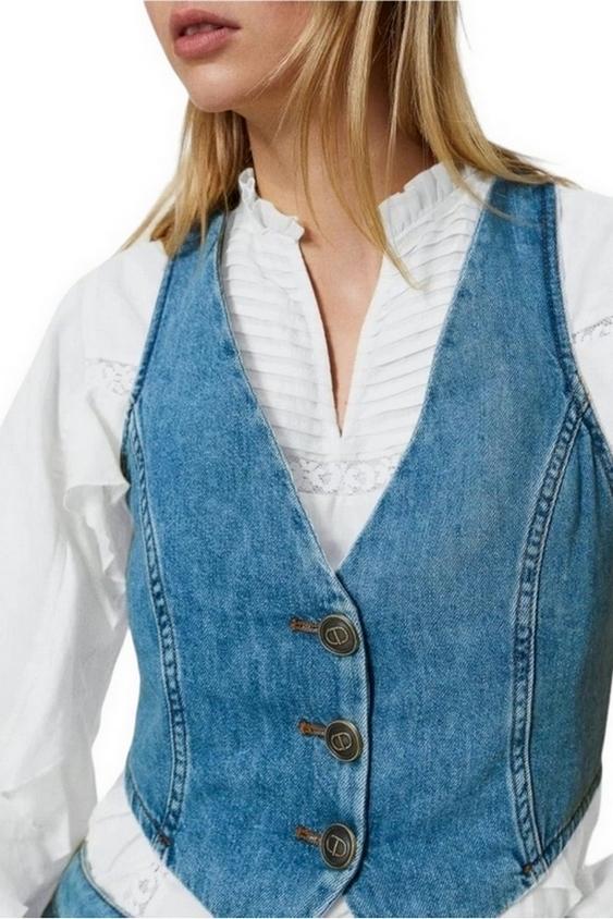 Gilet donna fitted in jeans denim chiaro 