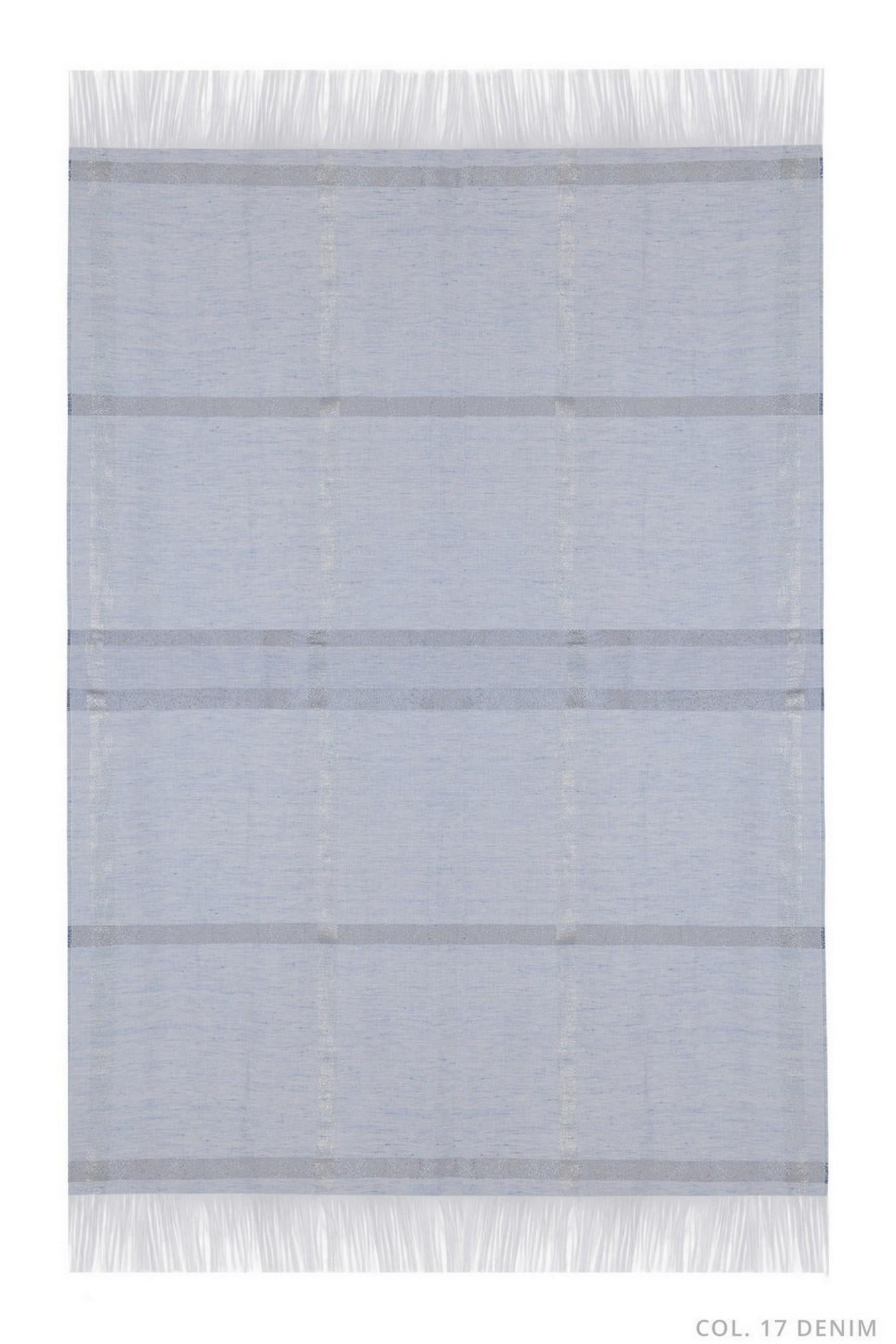 sciarpa donna in lino a righe con frange azzurro 