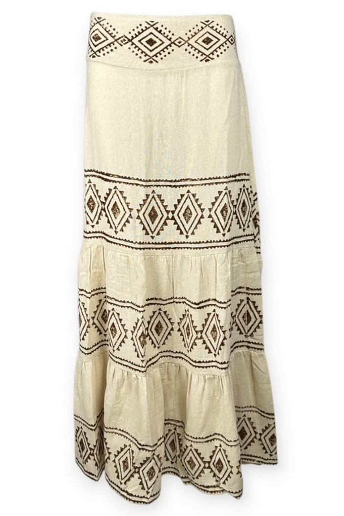 gonna donna fantasia atzeca beige e marrone 