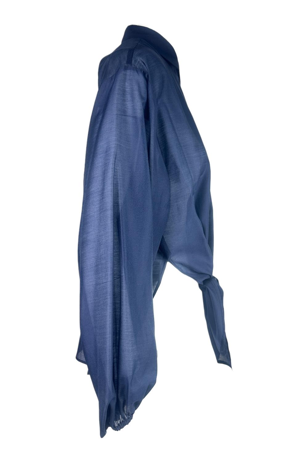 camicia donna in mussola con fiocco blu 