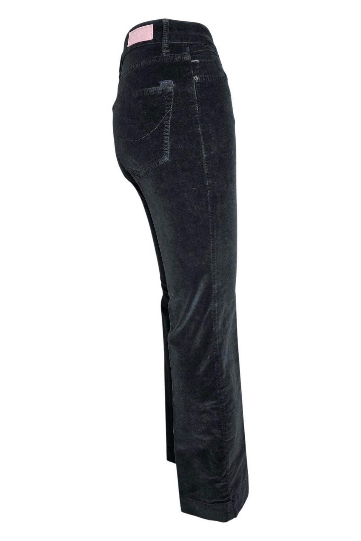 pantalone donna a zampa in velluto liscio nero 