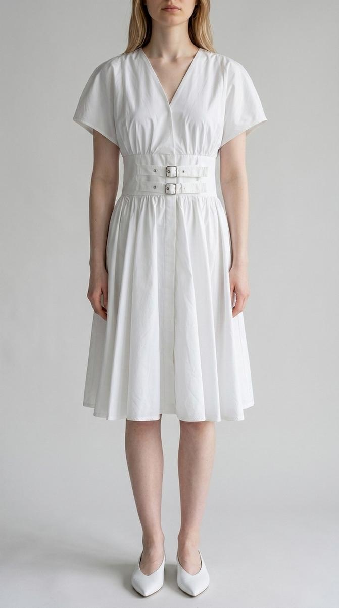 abito donna in cotone corto con cinturini bianco 