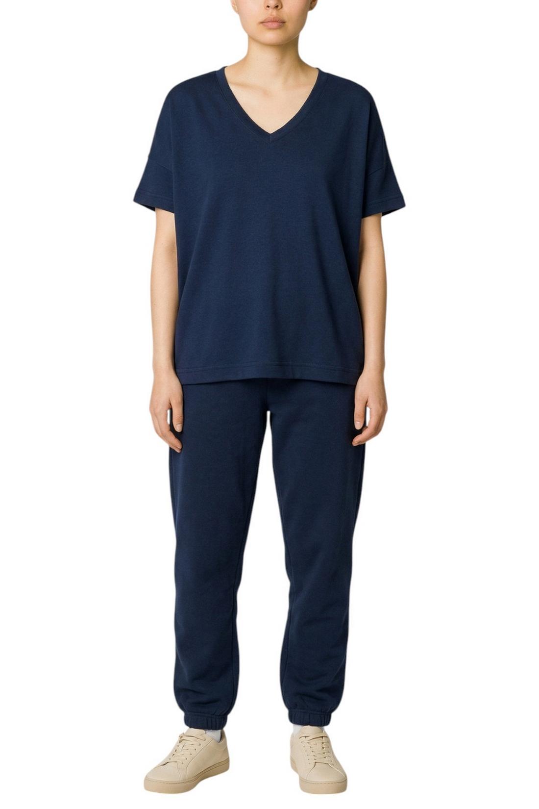 t-shirt donna scollo a v dietro mussola blu 