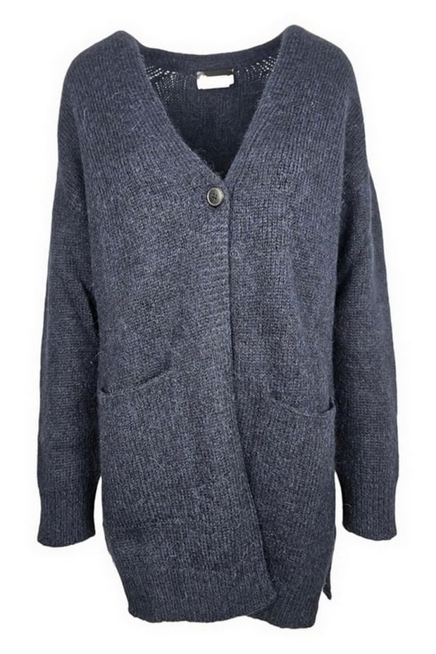cardigan donna lungo in alpaca blu 
