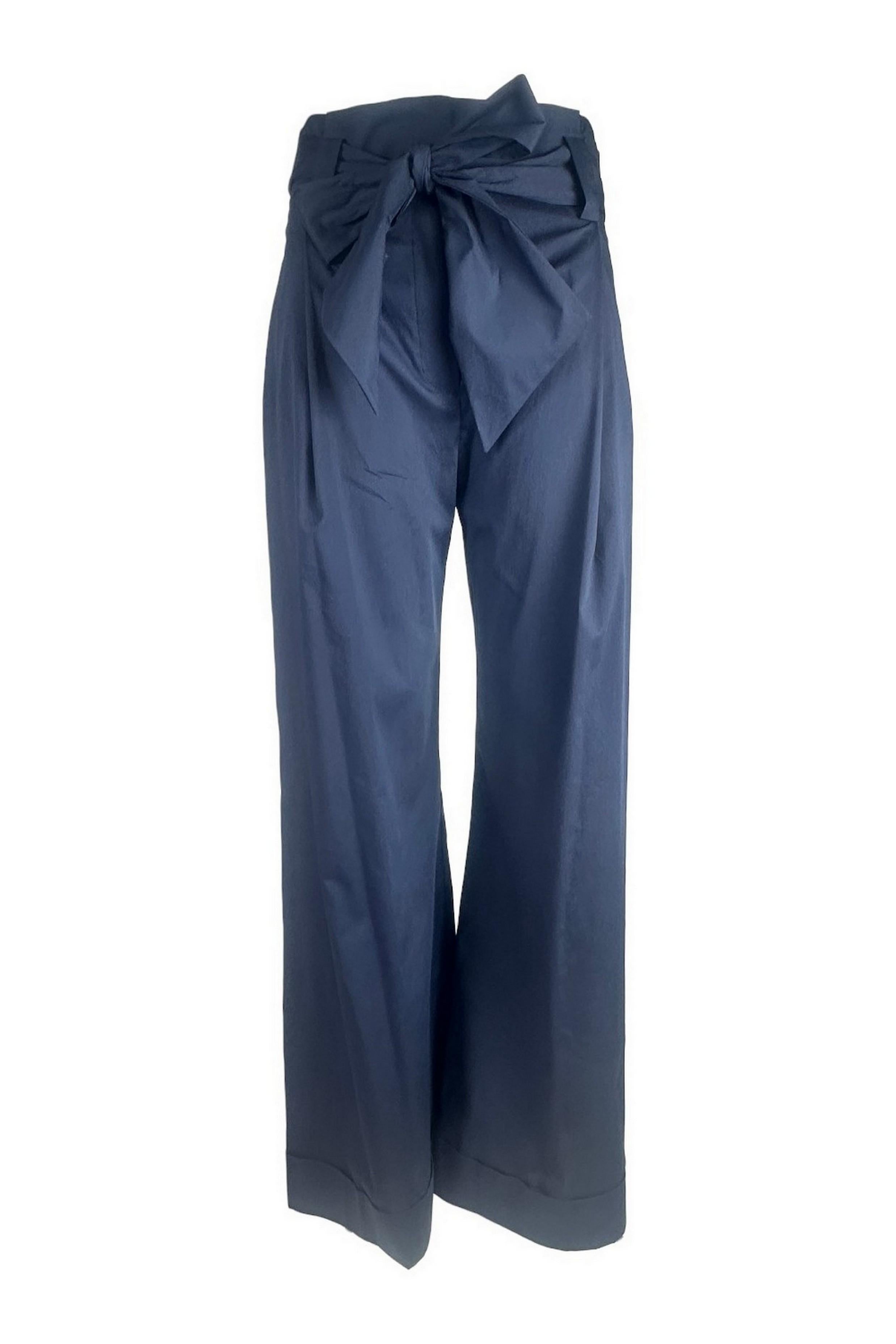 pantalone donna in cotone con fiocco blu 