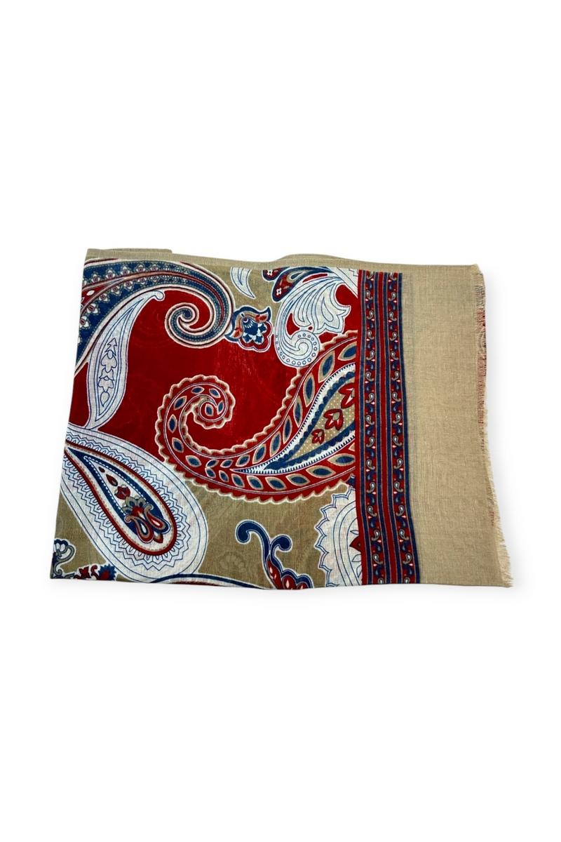 sciarpa donna fantasia paisley blu e rosso 
