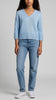 Women's cotton V-neck with worked trim light blue Gran Sasso