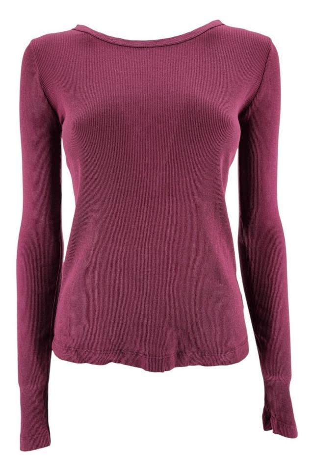 t-shirt donna a costine bordeaux 