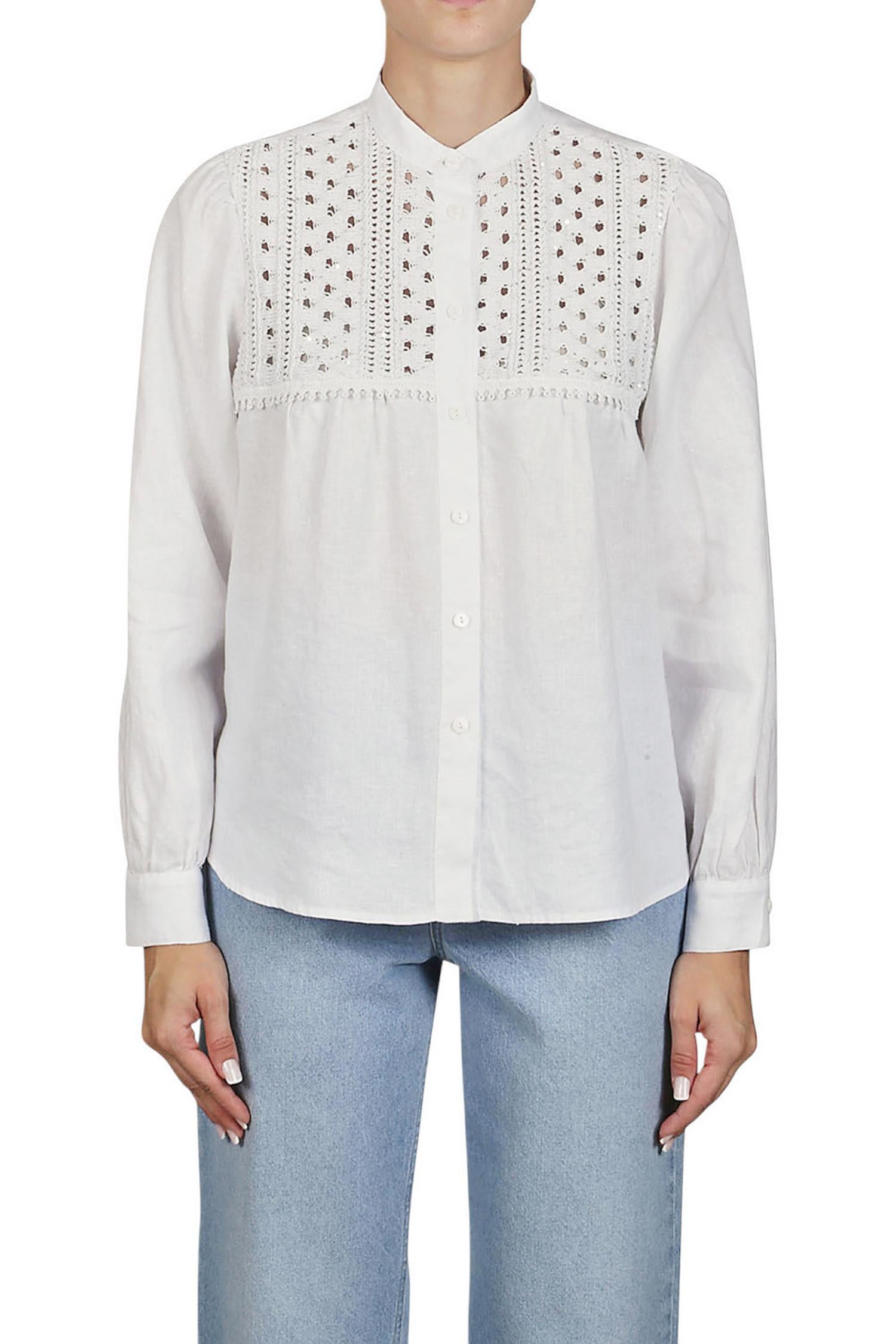 camicia donna con trafori bianca 