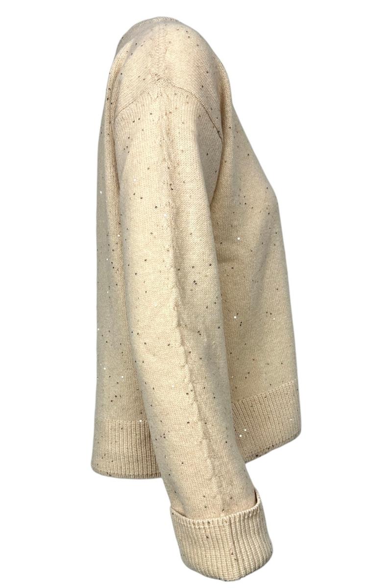 maglia donna a scatola più paillettes beige 