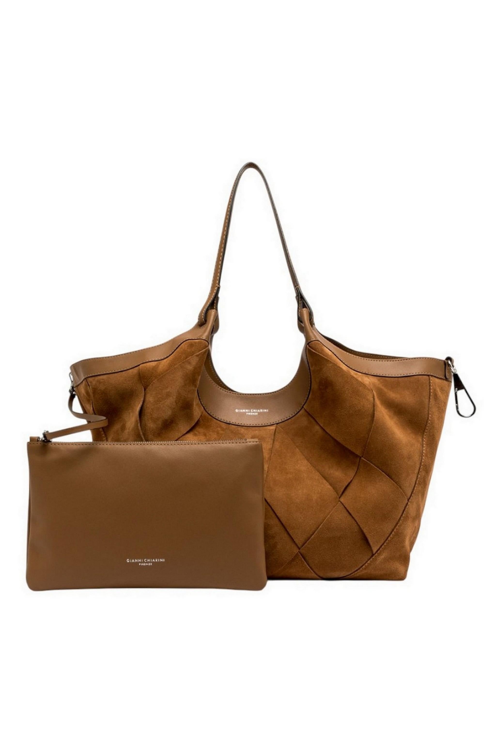 borsa donna dua grande in camoscio intrecciato caramello 