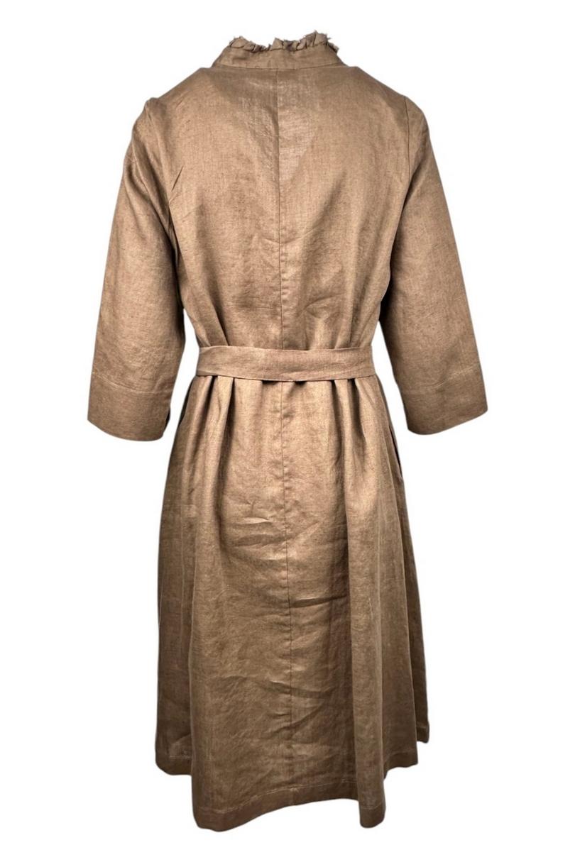 abito donna in lino con liste marrone 